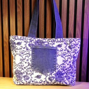 Cabas jacquard blanc et bleu