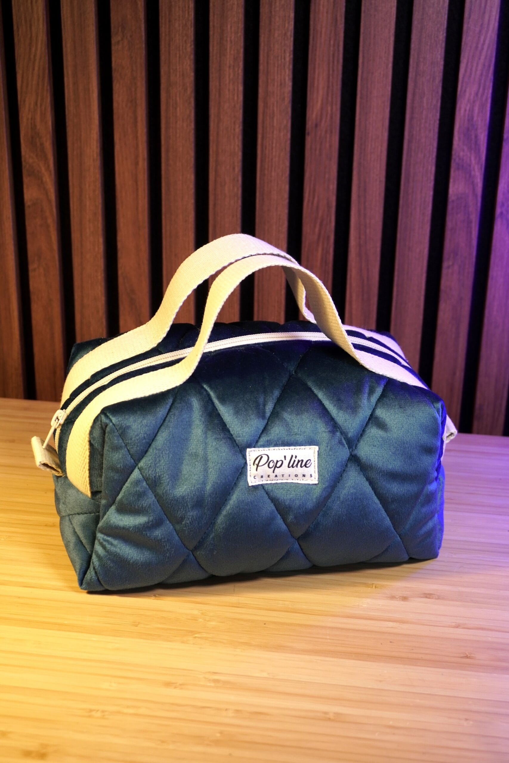 Trousse de toilette velours bleu canard